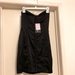NWT Pretty Little Thing black strapless satin mini dress size 4